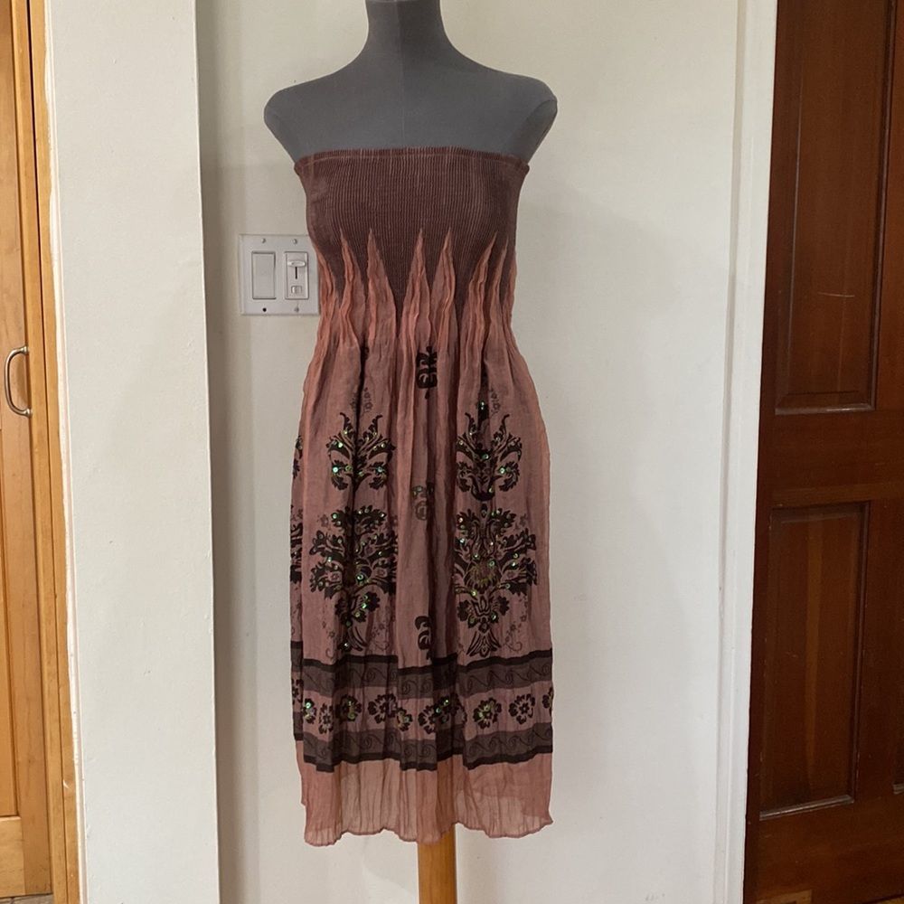 Lapis boho strapless dress Embroidered